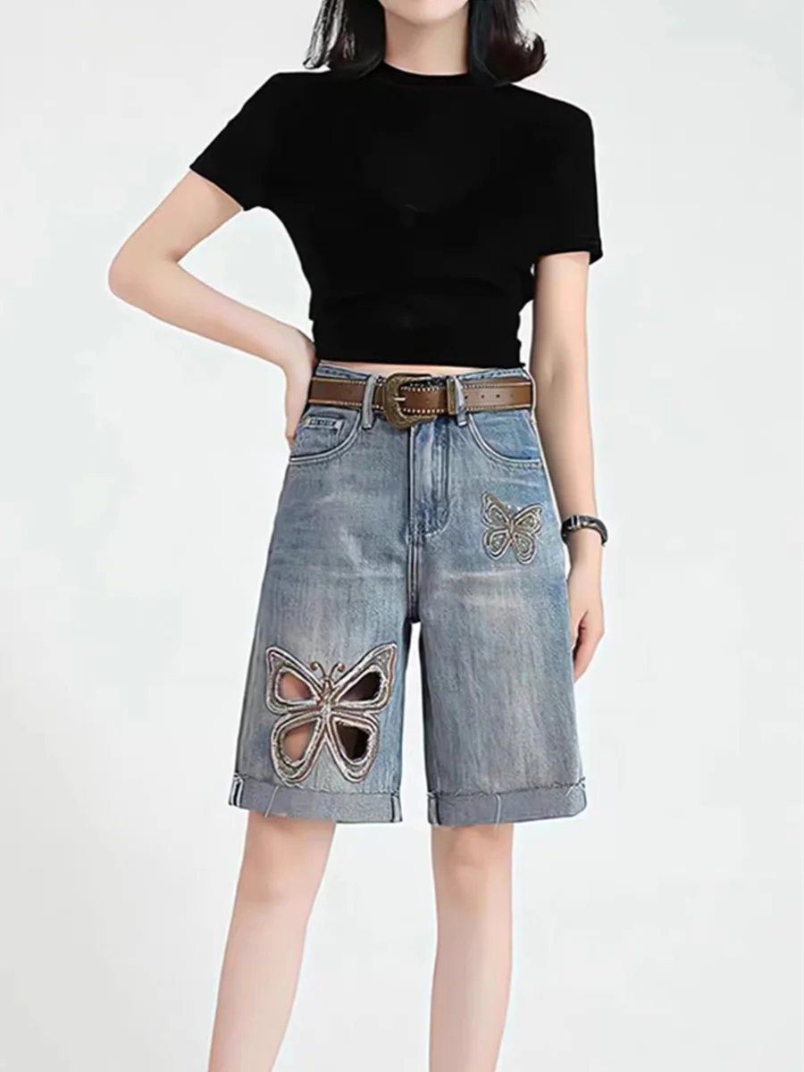 High Waist Embroidered Rhinestone Wide Leg Jeans Women's Loose Slim Straight Cut Short Pants Five-Quarter Length
High Waist Embroidered Rhinestone Wide Leg Jeans Women's Loose Slim Straight Cut Short Pants Five-Quarter Length