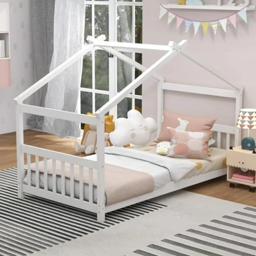 Twin Wood House Bed for Low Profile Floor Bed Frame with Roof Headboard Footboard Tent Bed for Toddlers Boys Girls Wood Montess
Twin Wood House Bed for Low Profile Floor Bed Frame with Roof Headboard Footboard Tent Bed for Toddlers Boys Girls Wood Montess