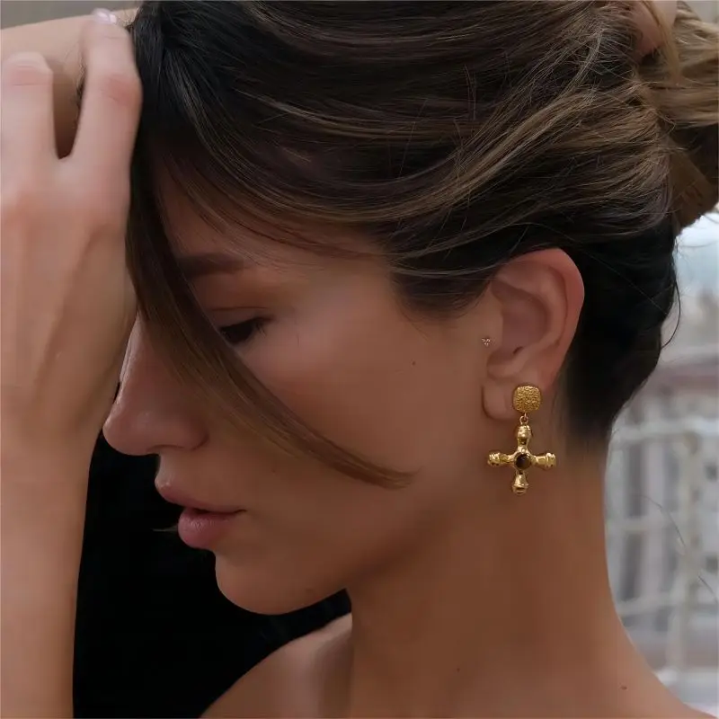 Tiger Eye Stone Cross Dangle Drop Earrings in 18K Gold plated Stainless Steel Statement Earring Jewelry for Women Gift
Tiger Eye Stone Cross Dangle Drop Earrings in 18K Gold plated Stainless Steel Statement Earring Jewelry for Women Gift