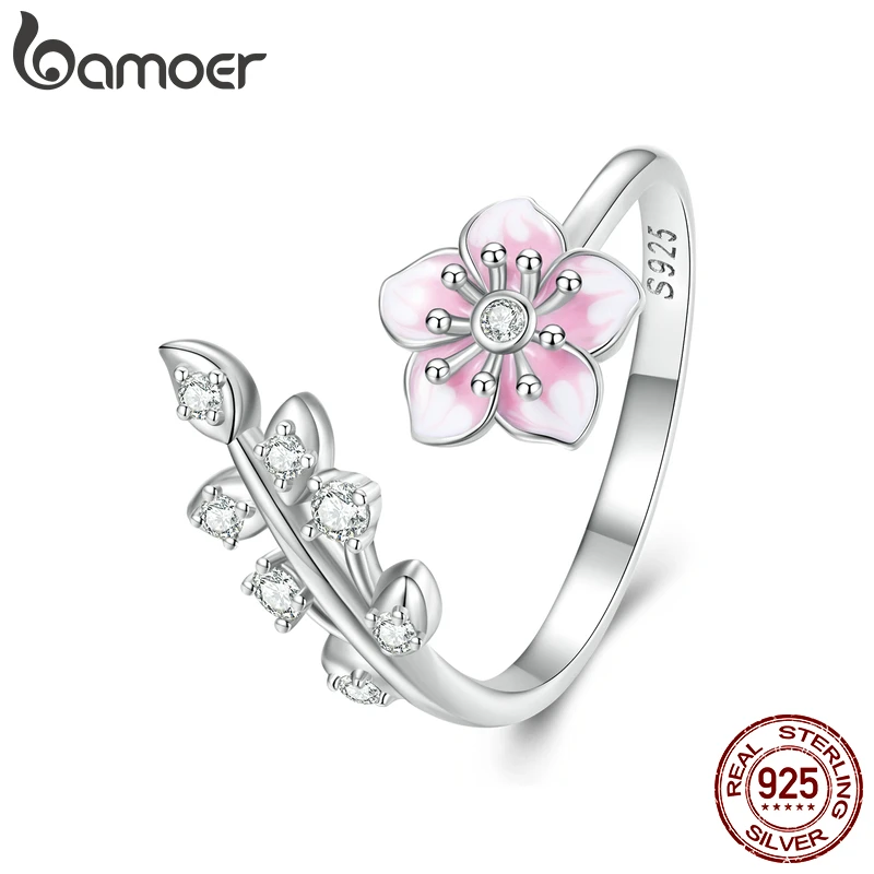 Bamoer 925 Sterling Silver Pink Cherry Blossom Opening Ring Enamel Flower Adjustable Ring for Women Pave Setting CZ Fine Jewelry
Bamoer 925 Sterling Silver Pink Cherry Blossom Opening Ring Enamel Flower Adjustable Ring for Women Pave Setting CZ Fine Jewelry