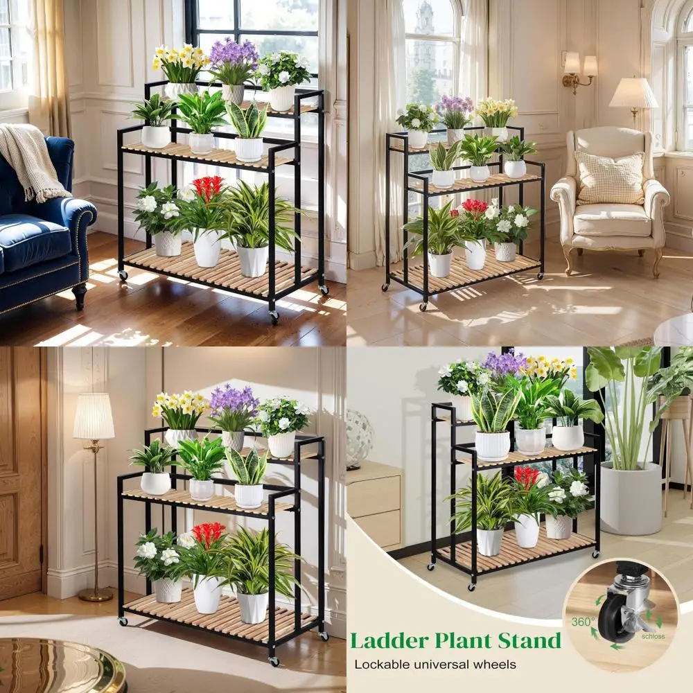 3-Tier Rolling Plant Stand: Rustic Wood & Iron, Indoor/Outdoor, Space-Saving, Easy Assembly
3-Tier Rolling Plant Stand: Rustic Wood & Iron, Indoor/Outdoor, Space-Saving, Easy Assembly