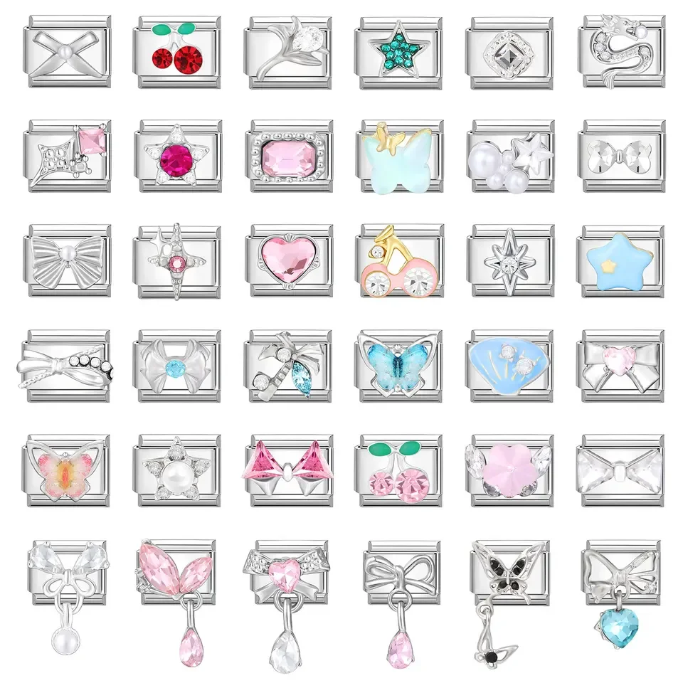 Zircon Star Heart Bow Moon Cherry Moon Italian Charm Links Fit 9mm Stainless Steel Bracelet Women Jewelry DIY Making Gifts
Zircon Star Heart Bow Moon Cherry Moon Italian Charm Links Fit 9mm Stainless Steel Bracelet Women Jewelry DIY Making Gifts