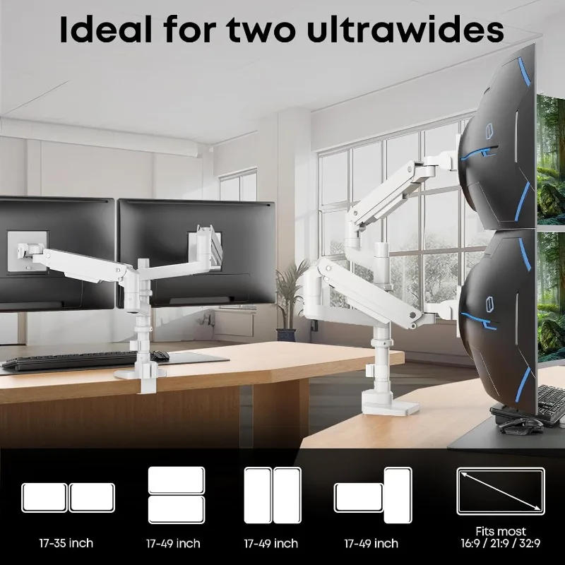 17-49”Premium Aluminum Heavy Duty Dual Monitor Arm for Ultrawide Screens up to 44lbs, Vertical Stacked Dual Monitor Desk Mount
17-49”Premium Aluminum Heavy Duty Dual Monitor Arm for Ultrawide Screens up to 44lbs, Vertical Stacked Dual Monitor Desk Mount