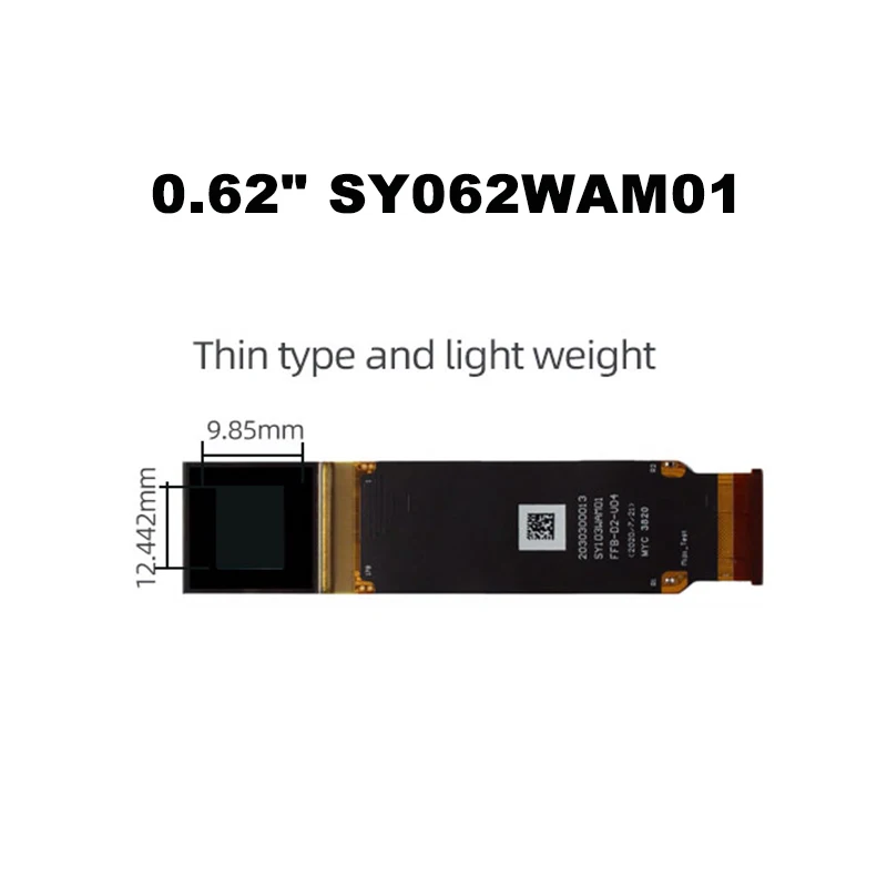 SY062WAM01 0.62-Inch High-Brightness Micro OLED Display Module with Driver Board for Thermal Imager AR/VR
SY062WAM01 0.62-Inch High-Brightness Micro OLED Display Module with Driver Board for Thermal Imager AR/VR