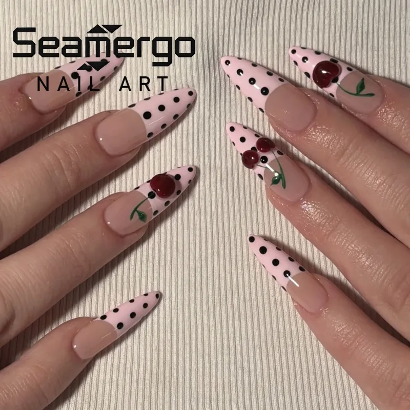24PCS Pink French Press on Nails with Glue Black Polka Dots Sweet 3D Cherry Almond Fake Nails for Women Acrylic Simple Nail Tips
24PCS Pink French Press on Nails with Glue Black Polka Dots Sweet 3D Cherry Almond Fake Nails for Women Acrylic Simple Nail Tips
