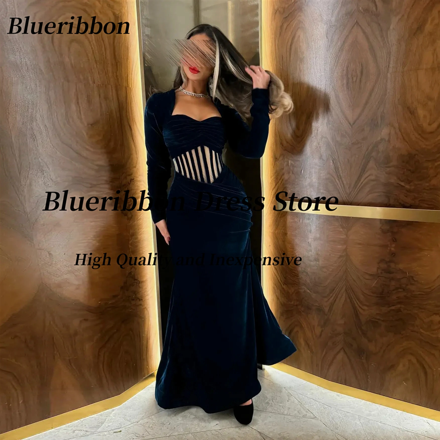 Blueribbon Velour Long Sleeves Evening Dresses Customized Fishbone Sexy Waist Wedding Party Dress Saudi Women Prom Gowns
Blueribbon Velour Long Sleeves Evening Dresses Customized Fishbone Sexy Waist Wedding Party Dress Saudi Women Prom Gowns