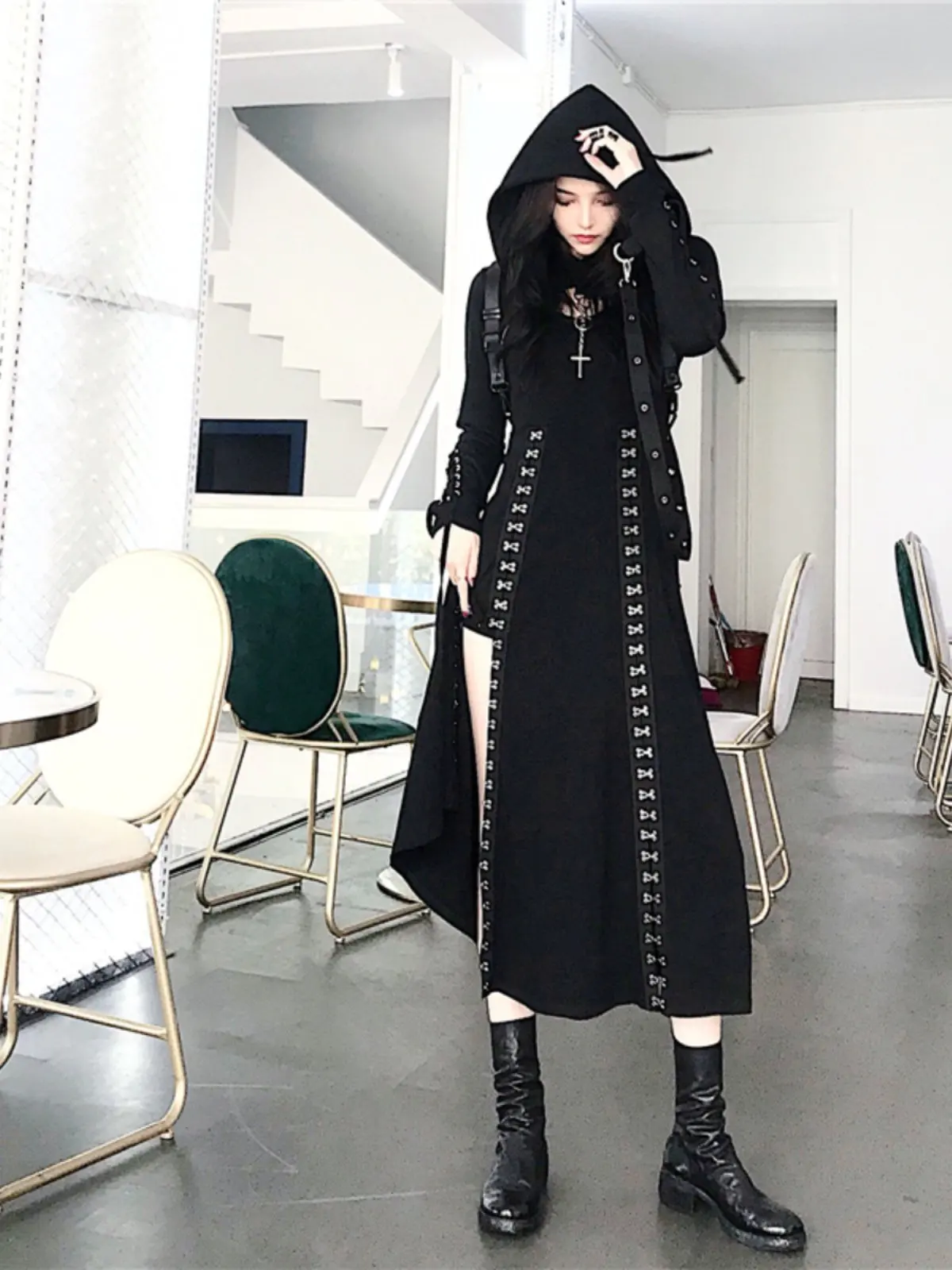 Spring Autumn Dark Punk 2-piece Set Harajuku Cotton Slim-fit Split Skirt Long Hooded Short Coat Winter Bottoming Halloween Dress
Spring Autumn Dark Punk 2-piece Set Harajuku Cotton Slim-fit Split Skirt Long Hooded Short Coat Winter Bottoming Halloween Dress