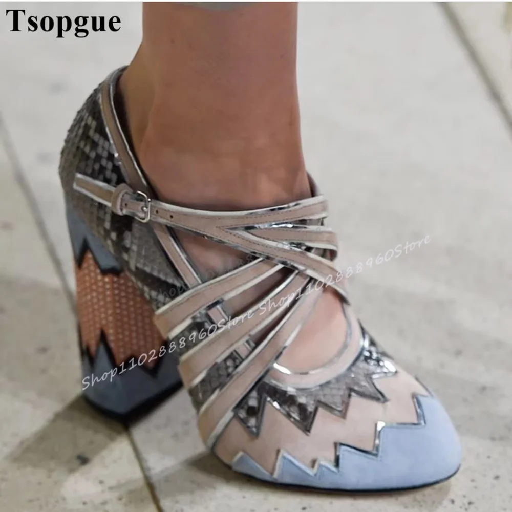 Mixed Color Splicing Narrow Band Pumps Chunky High Heel Shoes For Women Ankle Buckle Strap Round Toe Party Stylish Catwalk Pumps
Mixed Color Splicing Narrow Band Pumps Chunky High Heel Shoes For Women Ankle Buckle Strap Round Toe Party Stylish Catwalk Pumps