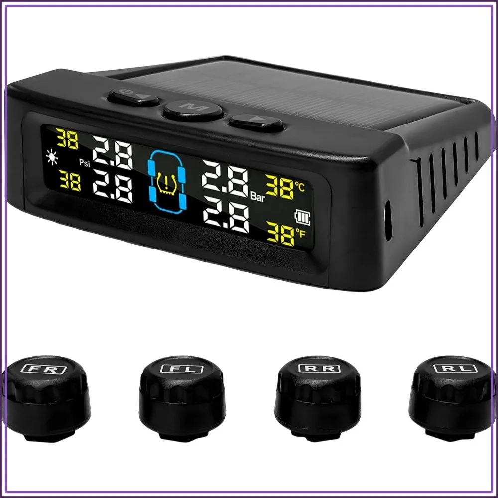Tire Pressure Monitoring System with Solar & USB Charger, 4 External Sensors, 6 Alarm Modes, Real-time LCD Display
Tire Pressure Monitoring System with Solar & USB Charger, 4 External Sensors, 6 Alarm Modes, Real-time LCD Display