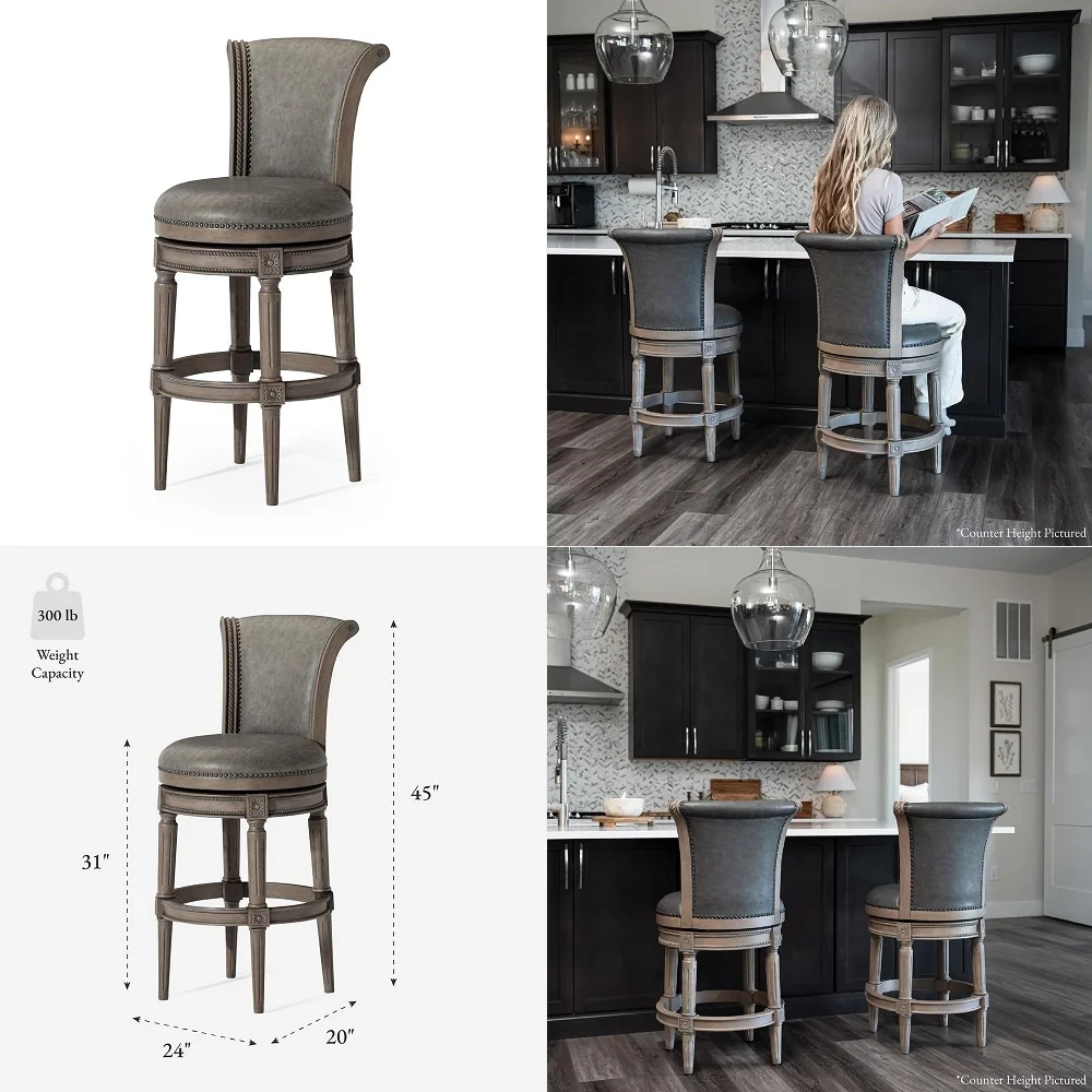 Pullman Bar Stool 31 Inch Swivel Stool with Footrest Grey Solid Wood Frame amp Grey Faux Leather Upholstery Perfect for Bars, P
Pullman Bar Stool 31 Inch Swivel Stool with Footrest Grey Solid Wood Frame amp Grey Faux Leather Upholstery Perfect for Bars, P