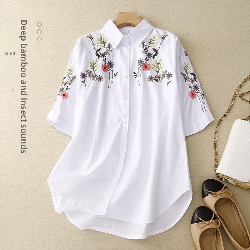 plus Size Women's Shirt Outerwear Mid-Length Seven-Sleeve Turn-down Collar Top Belly Covering Summer New Style Casual Wear
plus Size Women's Shirt Outerwear Mid-Length Seven-Sleeve Turn-down Collar Top Belly Covering Summer New Style Casual Wear