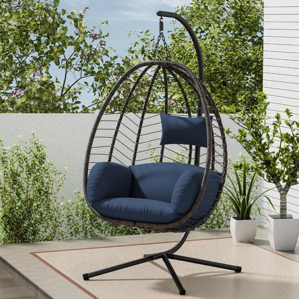 Egg Swing Chair Outdoor Indoor Wicker Rattan Hanging Chair with Stand 350lbs Capacity w/Strong Frame & Dark Biue Cushions for Pa
Egg Swing Chair Outdoor Indoor Wicker Rattan Hanging Chair with Stand 350lbs Capacity w/Strong Frame & Dark Biue Cushions for Pa