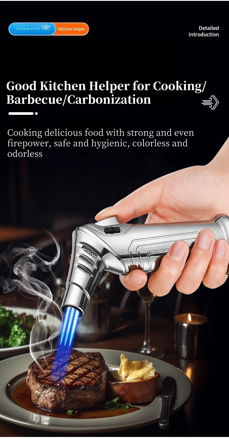 Creative Triple Jet Flame Powerful Windproof Spray Gun Fixed Lock Fire Cigar Moxibustion Outdoor BBQ Ignition Lighter for Men
Creative Triple Jet Flame Powerful Windproof Spray Gun Fixed Lock Fire Cigar Moxibustion Outdoor BBQ Ignition Lighter for Men