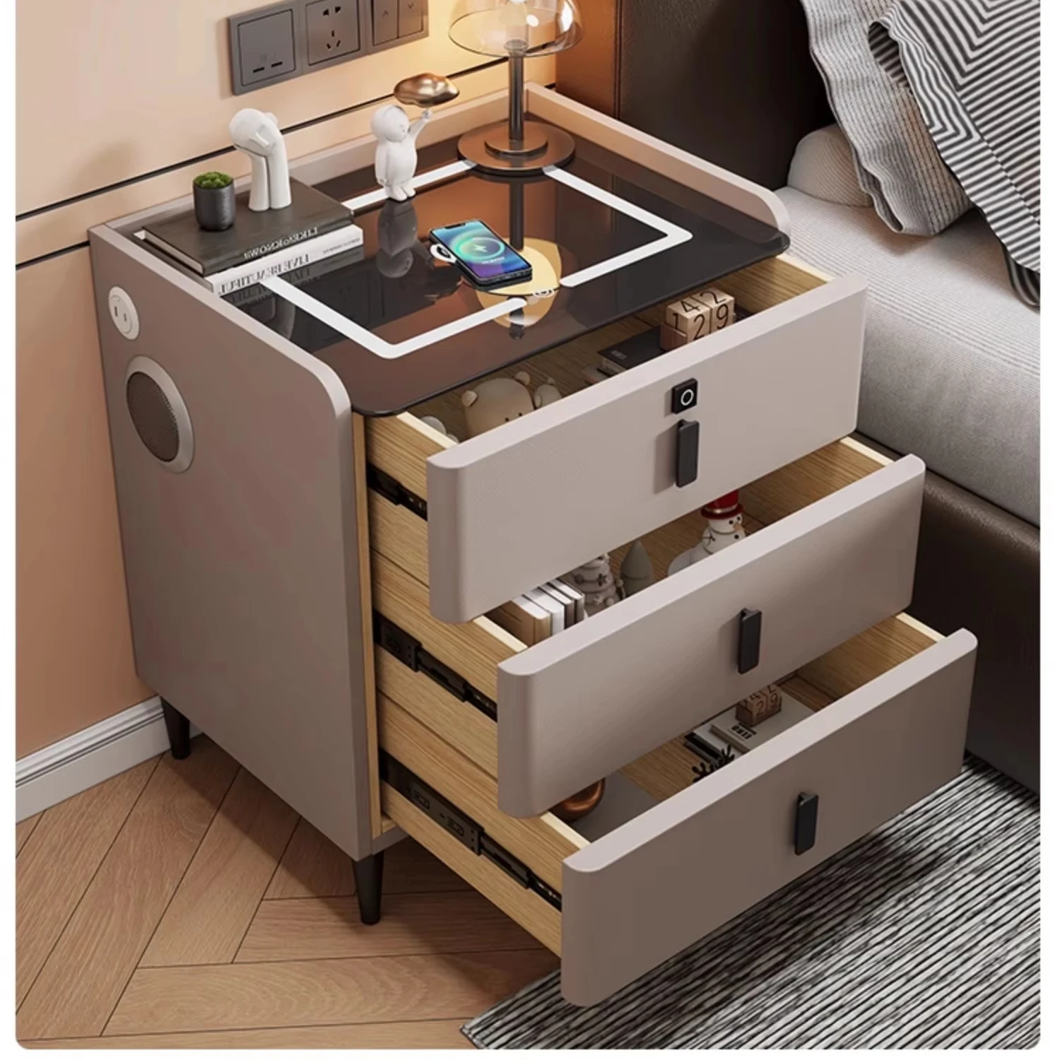 Modern Luxury Bedroom Furniture Foldable Wooden Bedside Table with Smart USB Port Wireless Charger Light Lamp
Modern Luxury Bedroom Furniture Foldable Wooden Bedside Table with Smart USB Port Wireless Charger Light Lamp