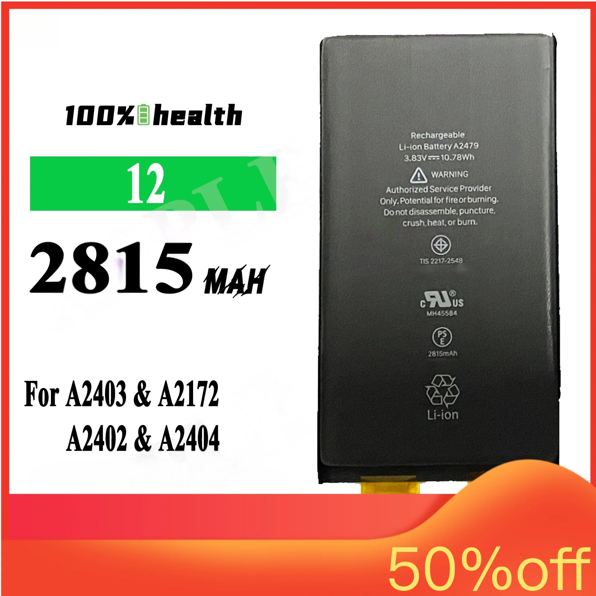 For IPhone 12 2815mah Phone Battery for Apple A2403 A2172 A2402 A2404 High Quality High Performance 100% Healthy Lithium Battery
For IPhone 12 2815mah Phone Battery for Apple A2403 A2172 A2402 A2404 High Quality High Performance 100% Healthy Lithium Battery