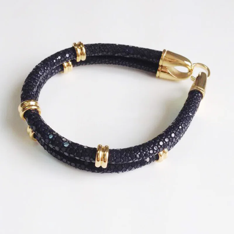 ER Custom Stainless Steel Bracelet Accessory Wrist Jewelry Two Layer Silver Round with Stingray Leather
ER Custom Stainless Steel Bracelet Accessory Wrist Jewelry Two Layer Silver Round with Stingray Leather