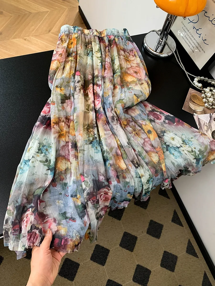 Retro Floral Half Skirt Summer Artistic Large Pleat Women's Loose Breathable Long Skirt Comfortable Korean Style Commute
Retro Floral Half Skirt Summer Artistic Large Pleat Women's Loose Breathable Long Skirt Comfortable Korean Style Commute