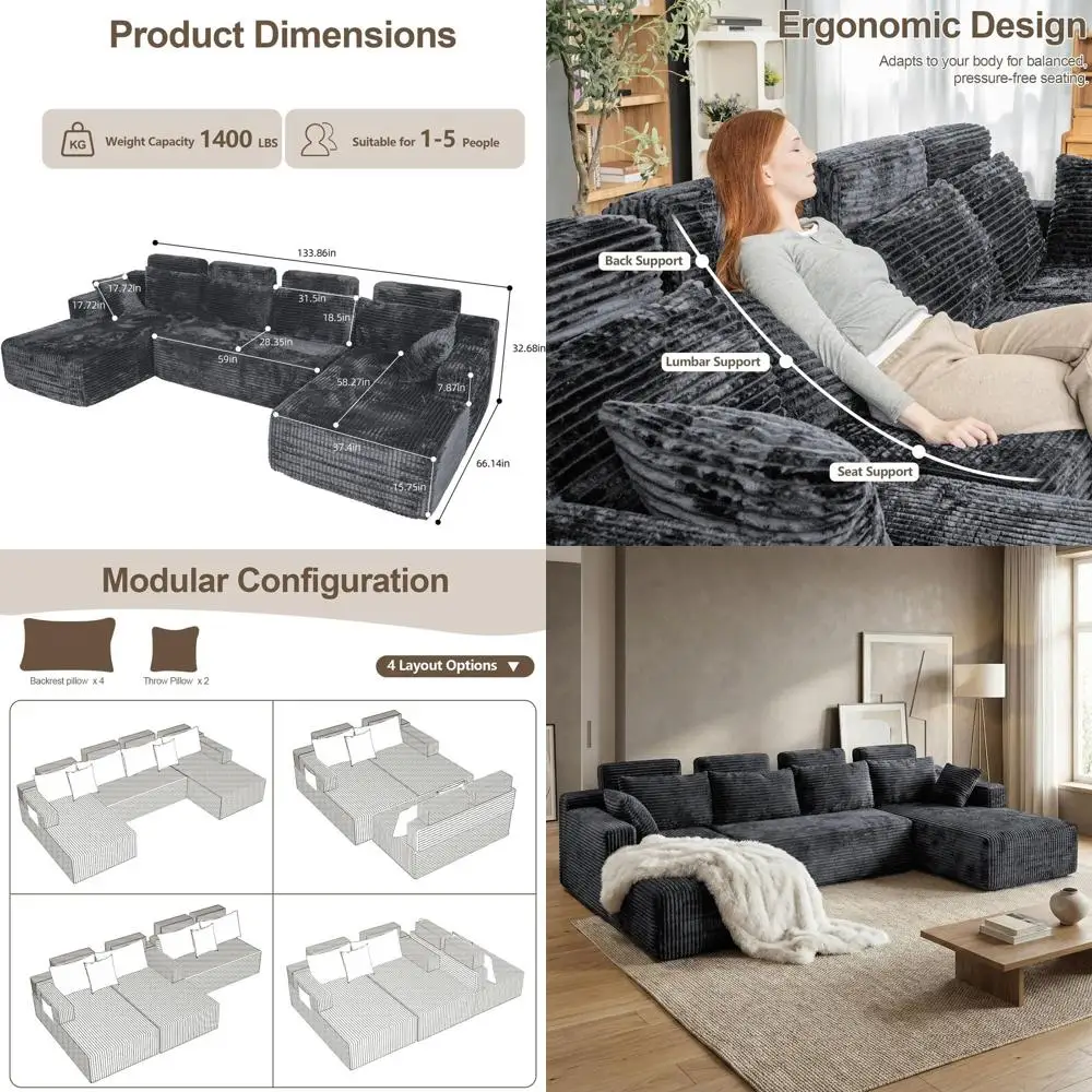 Oversized Grey U-Shape Cloud Sofa with Chaise and Deep Seating, No Assembly Needed
Oversized Grey U-Shape Cloud Sofa with Chaise and Deep Seating, No Assembly Needed