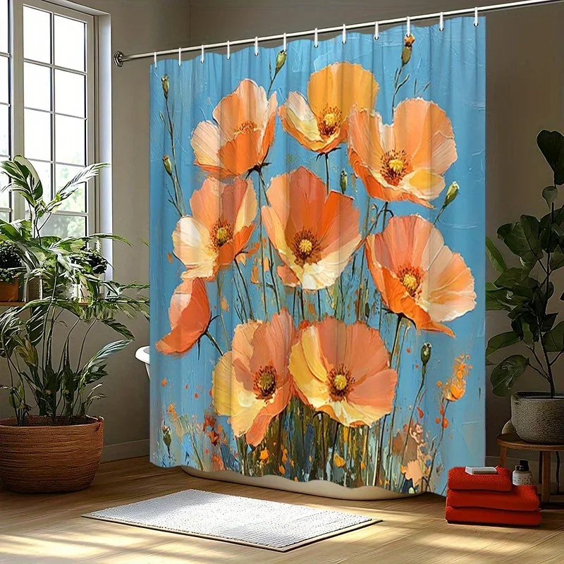 1pc Vibrant Orange Poppies Shower Curtain - Full Bloom, Bright Blue Sky, Polyester, 70.8x70.8In, 12 Hooks, Washable
1pc Vibrant Orange Poppies Shower Curtain - Full Bloom, Bright Blue Sky, Polyester, 70.8x70.8In, 12 Hooks, Washable