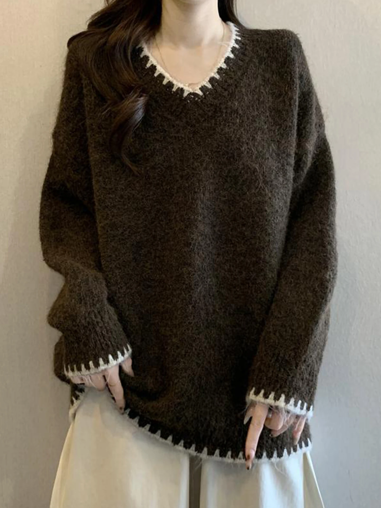 Thiened V-ne Knitted Sweater Women's Loose Fit Autumn Winter plus Size Inner Wear Casual Sle Long Sve Crew Ne
Thiened V-ne Knitted Sweater Women's Loose Fit Autumn Winter plus Size Inner Wear Casual Sle Long Sve Crew Ne