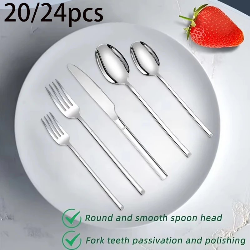 20/24-piece stainless steel tableware set, including knife, fork, spoon, tea spoon and tea fork, is a good holiday party.
20/24-piece stainless steel tableware set, including knife, fork, spoon, tea spoon and tea fork, is a good holiday party.