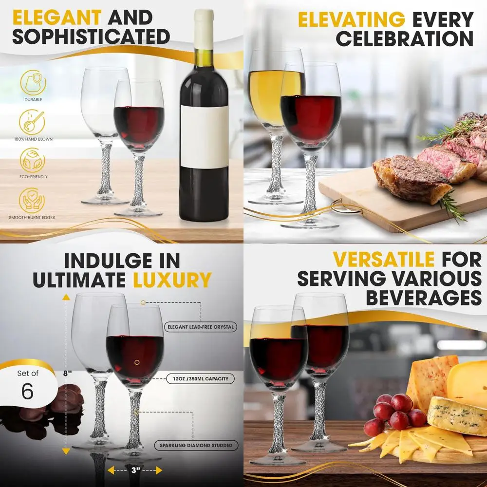 Набор из 6 хрустальных бокалов для вина с длинной ножкой и серебряным стеблем со стразами, 12 унций
Набор из 6 хрустальных бокалов для вина с длинной ножкой и серебряным стеблем со стразами, 12 унций