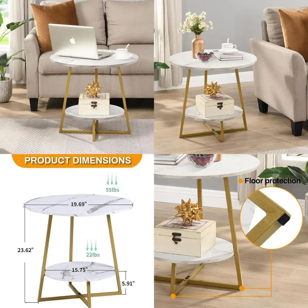20 Compact 2-Tier Round Side Table with Storage Shelf, White Marble Look/Gold, Ideal for Living Room, Bedroom, Office, and More
20 Compact 2-Tier Round Side Table with Storage Shelf, White Marble Look/Gold, Ideal for Living Room, Bedroom, Office, and More