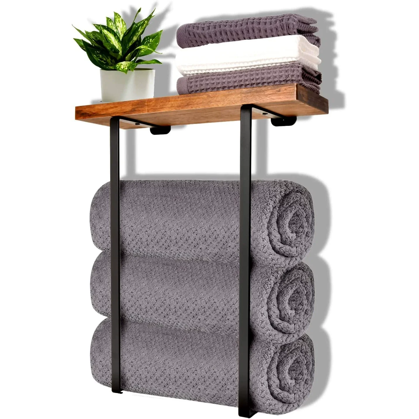 Wall Towel Rack with Wooden Shelf, Metal Towel Holder for Bathroom, Towel Storage Organizer for Rolled Towels, For RV & Gym
Wall Towel Rack with Wooden Shelf, Metal Towel Holder for Bathroom, Towel Storage Organizer for Rolled Towels, For RV & Gym