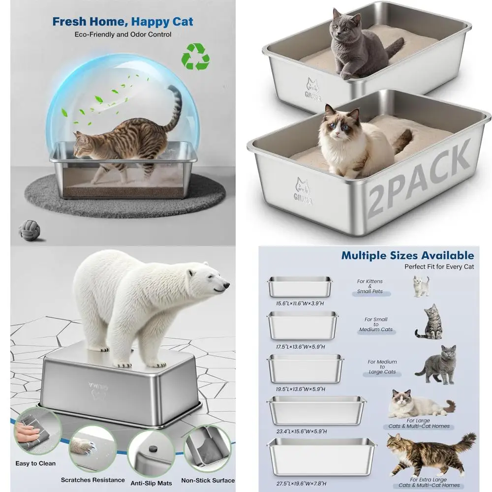 Large High-Sided Stainless Steel Cat Litter Box, 23.4L x 15.6W x 7.8H, Ideal for Big Cats, Non-Stick, Easy Clean, Odor-Free
Large High-Sided Stainless Steel Cat Litter Box, 23.4L x 15.6W x 7.8H, Ideal for Big Cats, Non-Stick, Easy Clean, Odor-Free