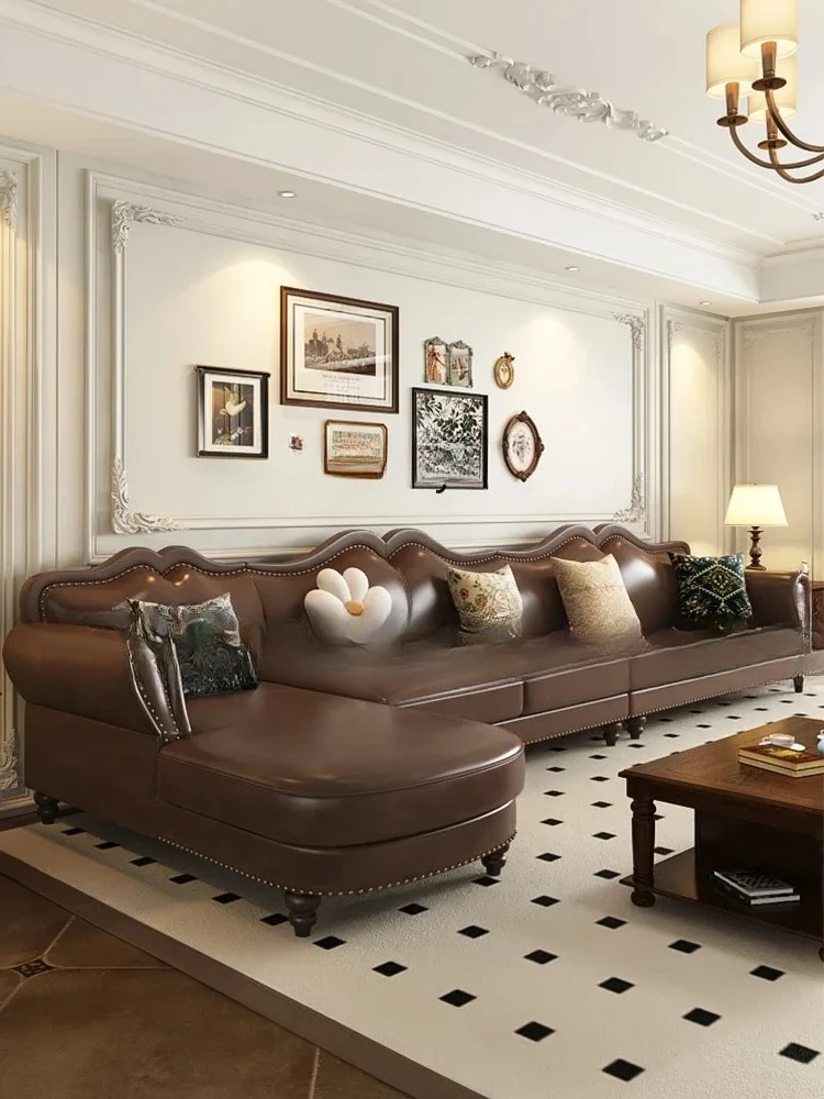 A48 American retro leather sofa living room European villa small apartment French corner sofa
A48 American retro leather sofa living room European villa small apartment French corner sofa
