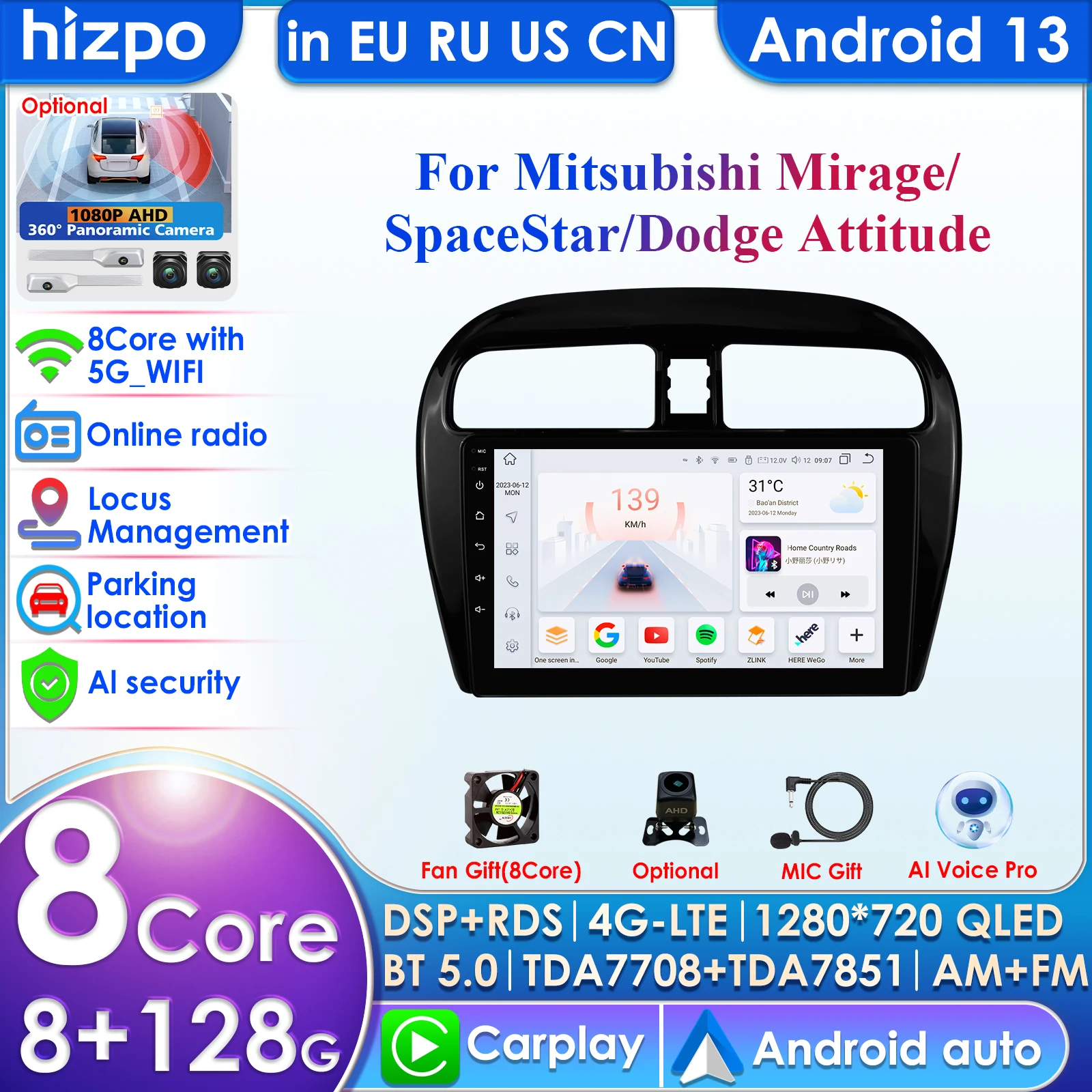 Hizpo Carplay 4G 9inch Intelligent Screen 2Din Android13 Car Radio for Mirage 2012-2023 Mitsubishi Space Star for Dodge Attitude
Hizpo Carplay 4G 9inch Intelligent Screen 2Din Android13 Car Radio for Mirage 2012-2023 Mitsubishi Space Star for Dodge Attitude