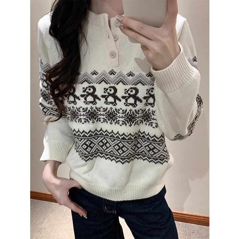 Retro Japanese Cisas Penguin Fair Isle Knit Sweater ex Autumn Winter Lazy Sle Couple's Knitted irt Casual Wear
Retro Japanese Cisas Penguin Fair Isle Knit Sweater ex Autumn Winter Lazy Sle Couple's Knitted irt Casual Wear
