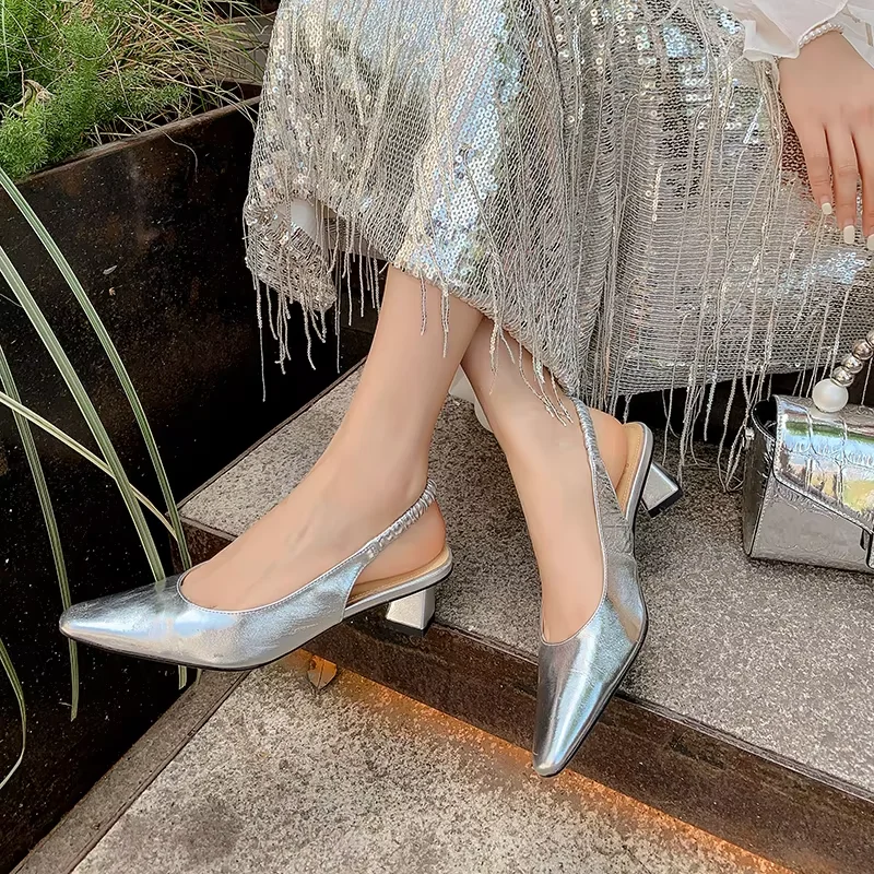 Summer Sandals Thick Heel Shoes Spring Autumn Elegant Slingback Sandals Med Heel For Women Slip On Silver Beige Pumps
Summer Sandals Thick Heel Shoes Spring Autumn Elegant Slingback Sandals Med Heel For Women Slip On Silver Beige Pumps