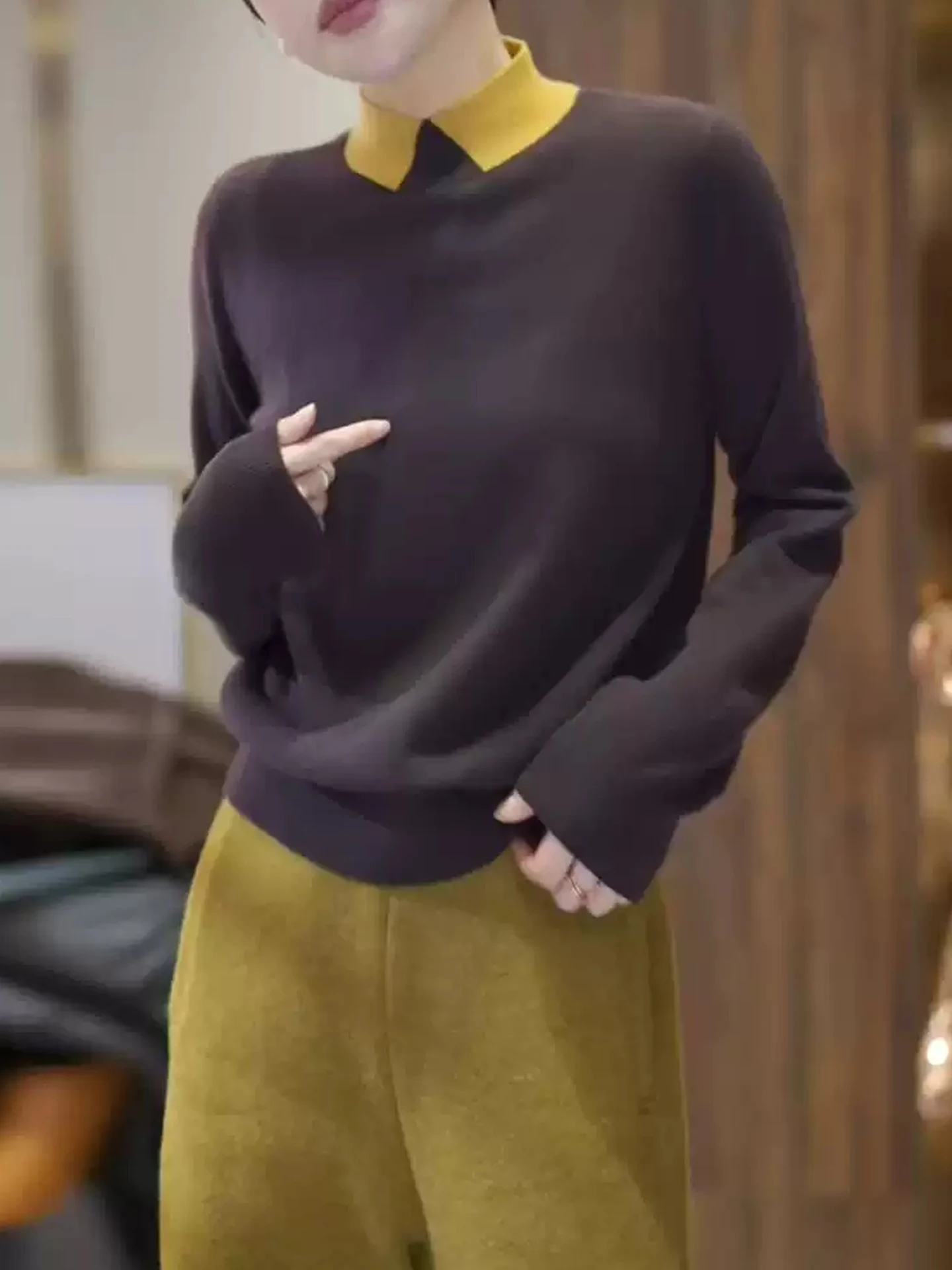 Winter Color Blo Camere Knitwear Long Sve Overhead Commute Versatile Women's irt Poet Lin Korean Sle Straight Cut
Winter Color Blo Camere Knitwear Long Sve Overhead Commute Versatile Women's irt Poet Lin Korean Sle Straight Cut