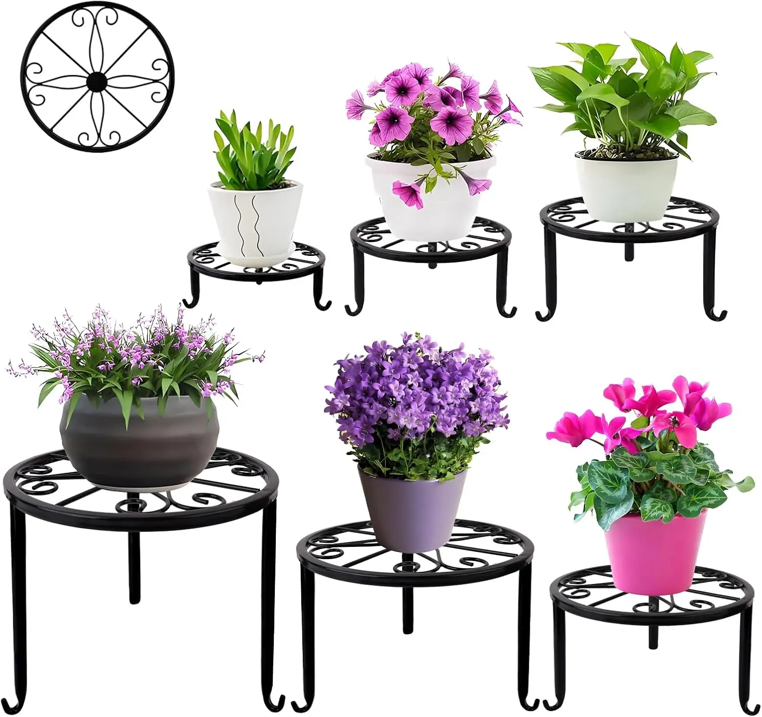 6-Pack Metal Plant Stands, Heavy Duty Rustproof Flower Pot Holders, Round Plant Shelf for Indoor Outdoor Decor, Black
6-Pack Metal Plant Stands, Heavy Duty Rustproof Flower Pot Holders, Round Plant Shelf for Indoor Outdoor Decor, Black
