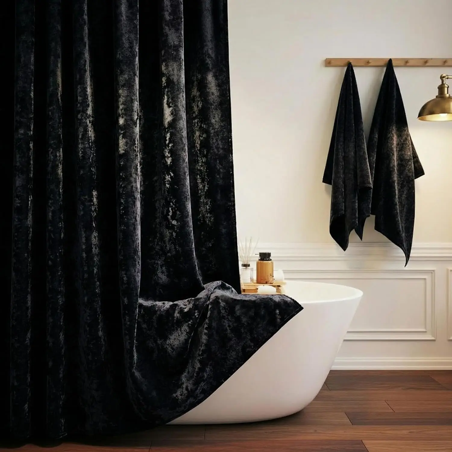 Extra Long Shower Curtain 84 Inch Height, Crushed Velvet Bathroom Set with Gold Hooks, Luxury Thick Fabric, Machine Washable
Extra Long Shower Curtain 84 Inch Height, Crushed Velvet Bathroom Set with Gold Hooks, Luxury Thick Fabric, Machine Washable