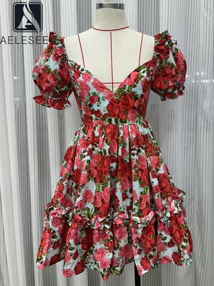 AELESEEN Sicilian Summer Mini Dress Women Summer Designer Fashion Short Puff Sleeve Sexy V-Neck Red Yelllow Rose Print Ruffles
AELESEEN Sicilian Summer Mini Dress Women Summer Designer Fashion Short Puff Sleeve Sexy V-Neck Red Yelllow Rose Print Ruffles