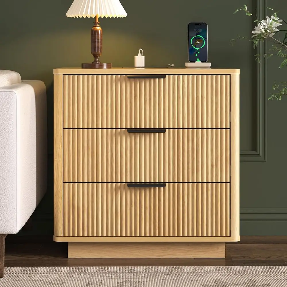 24 Luted Nightstand with Charging Dock, Dual USB & AC Outlets, Wooden Table with Storage, 3 Drawer Side Table for Bedroom, Curve
24 Luted Nightstand with Charging Dock, Dual USB & AC Outlets, Wooden Table with Storage, 3 Drawer Side Table for Bedroom, Curve