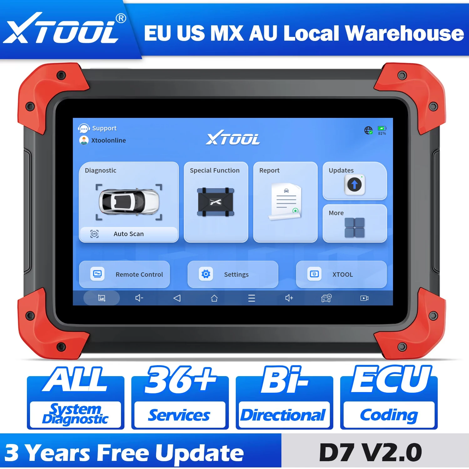 Автосканер XTOOL D7 V2.0, OBD2-сканер, диагностический инструмент для автомобилей FCA DOIP CAN FD, полная система диагностики, двунаправленное программирование ЭБУ, 36 функций сброса.
Автосканер XTOOL D7 V2.0, OBD2-сканер, диагностический инструмент для автомобилей FCA DOIP CAN FD, полная система диагностики, двунаправленное программирование ЭБУ, 36 функций сброса.