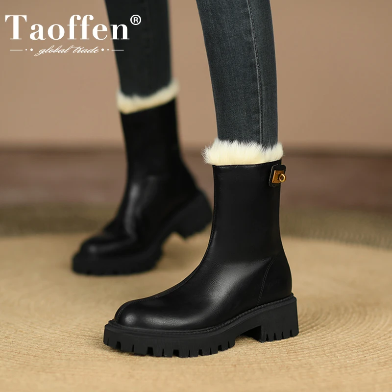 Taoffen New Women Short Boots Real Leather Thick Fur Winter Woman Shoes Fashion Ins Ankle Boots Ladies Footwear Size 34-40
Taoffen New Women Short Boots Real Leather Thick Fur Winter Woman Shoes Fashion Ins Ankle Boots Ladies Footwear Size 34-40