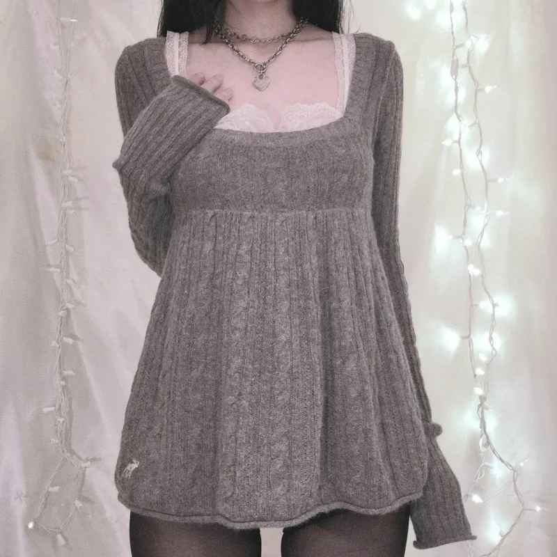 Вязаные свитера Babydoll для женщин Y2K с длинным рукавом и квадратным вырезом на пуговицах и баской, вязаные топы, кокетка, эстетический свитер
Вязаные свитера Babydoll для женщин Y2K с длинным рукавом и квадратным вырезом на пуговицах и баской, вязаные топы, кокетка, эстетический свитер