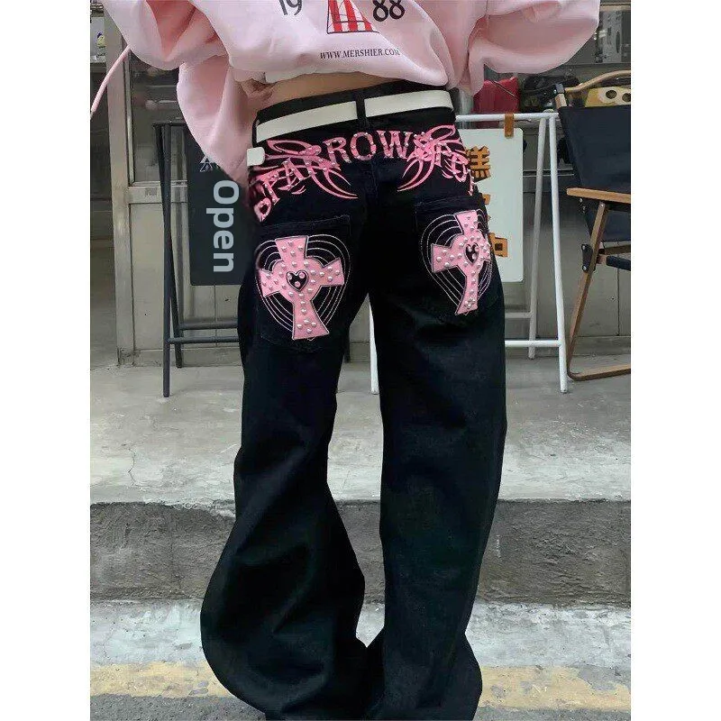 American Street Style Cross Print Rivet Wide Leg Jeans Men Women Casual Long Trousers Low Waist Drawstring Other Fabric
American Street Style Cross Print Rivet Wide Leg Jeans Men Women Casual Long Trousers Low Waist Drawstring Other Fabric