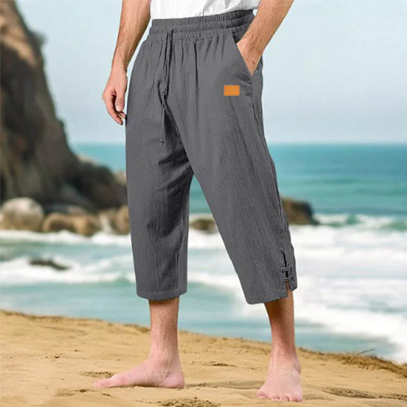Cross-border Men's Casual Summer Waist Drawstring Leather Label Linen Cropped Pants Beach Pants
Cross-border Men's Casual Summer Waist Drawstring Leather Label Linen Cropped Pants Beach Pants