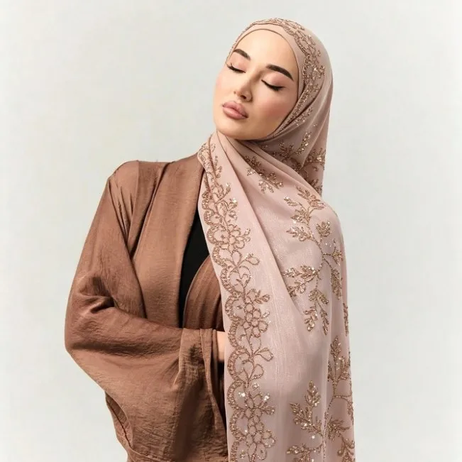 Embroidered Sequin Long Scarf Shawl for Women – Beach Cover-Up Wrap, Sparkly Headscarf, Elegant Muslim Hijab Headwrap
Embroidered Sequin Long Scarf Shawl for Women – Beach Cover-Up Wrap, Sparkly Headscarf, Elegant Muslim Hijab Headwrap