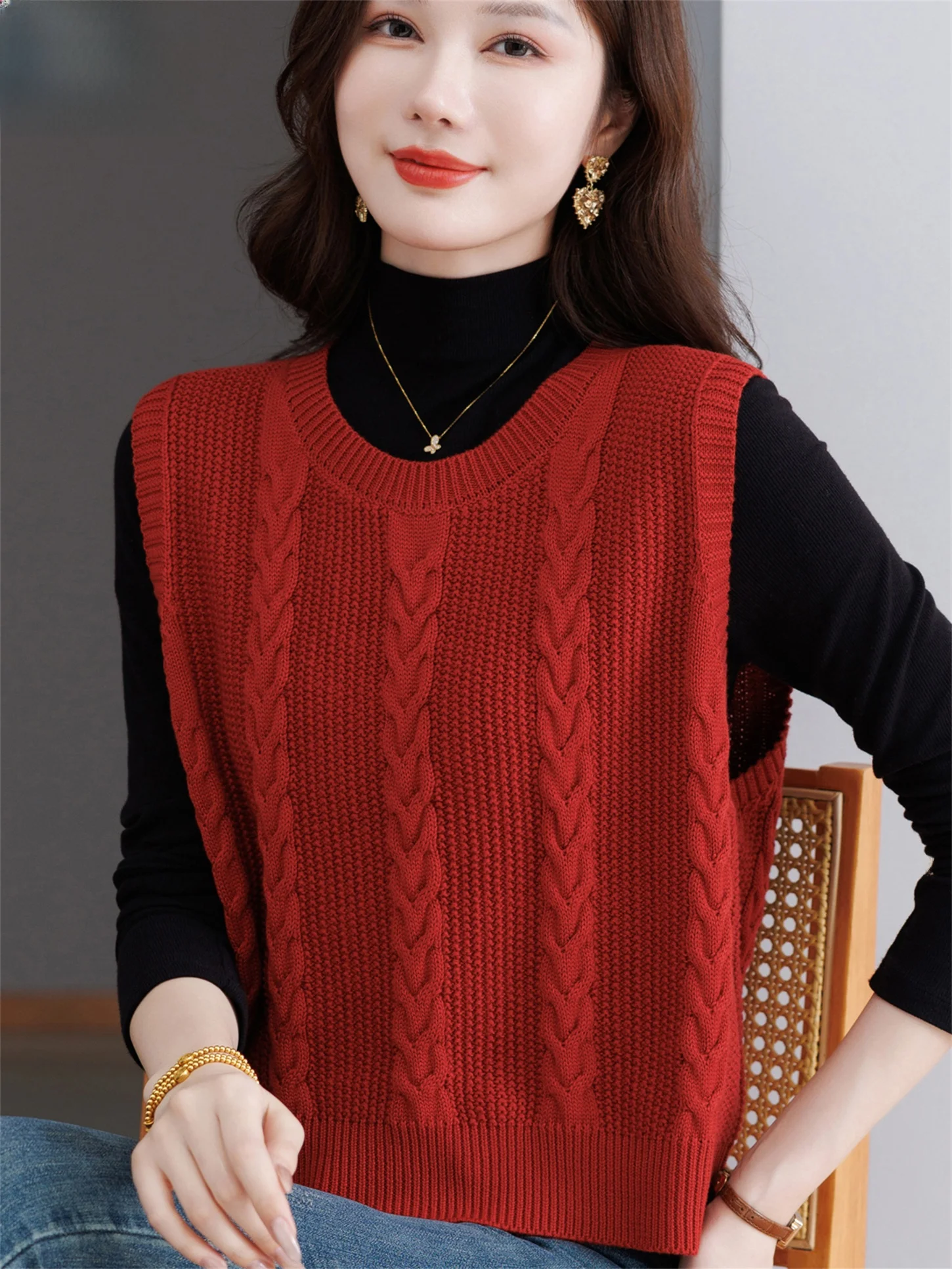 Fashionable Knitted Woolen Vest round Neck Sleeveless Leisure Mom Clothes Spring Autumn New Style for Middle-Aged Women
Fashionable Knitted Woolen Vest round Neck Sleeveless Leisure Mom Clothes Spring Autumn New Style for Middle-Aged Women