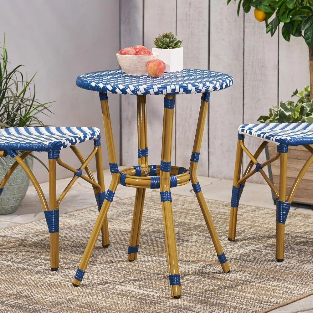 French Bistro Coffee Table – Hand-Woven Rattan Wicker with Navy Bamboo Print Finish, Outdoor Patio Garden Table
French Bistro Coffee Table – Hand-Woven Rattan Wicker with Navy Bamboo Print Finish, Outdoor Patio Garden Table