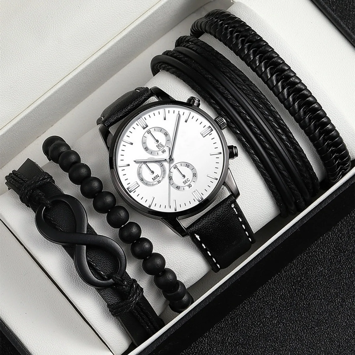 Alloy Men Quartz Watches Bracelets 5pcs/Set Casual PU Leather Strap Cool Black Watch Big Dial Square Sports Watch Wristwatches
Alloy Men Quartz Watches Bracelets 5pcs/Set Casual PU Leather Strap Cool Black Watch Big Dial Square Sports Watch Wristwatches