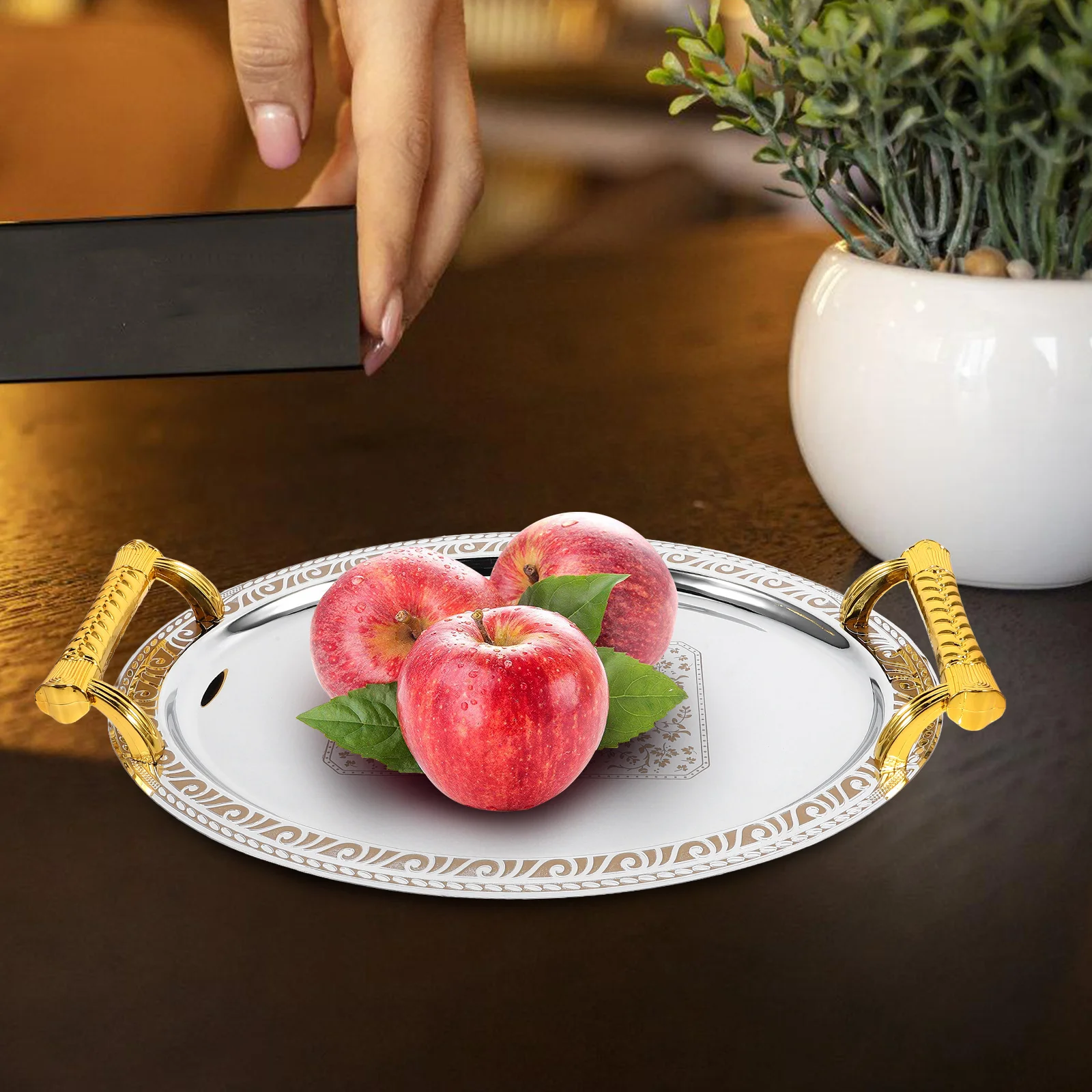 Stainless Steel Serving Large Food Display For Snacks Candies Fruits Household Decorative Coffee Table Tray Dried Fruit Storage
Stainless Steel Serving Large Food Display For Snacks Candies Fruits Household Decorative Coffee Table Tray Dried Fruit Storage