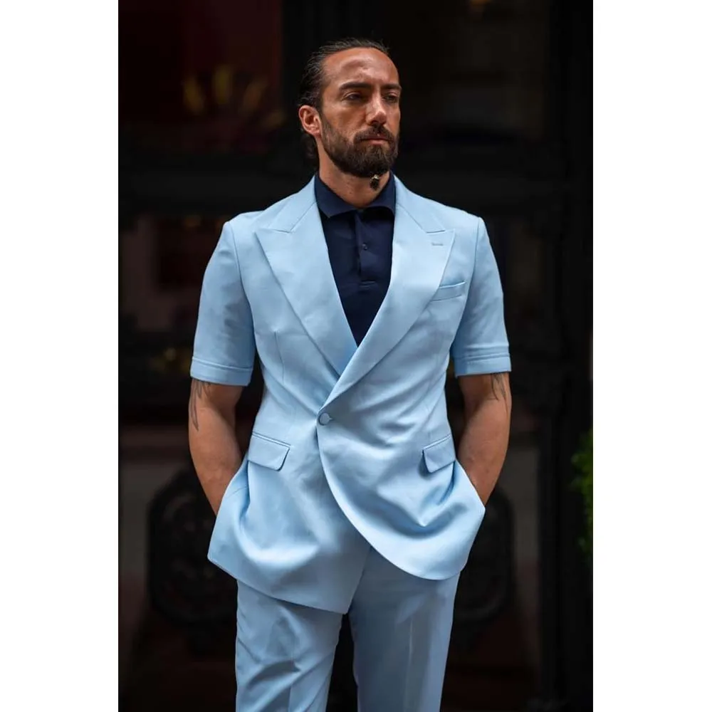 Luxury Blue Men's Suits Short Sleeve One Button Peak Lapel Full Set Formal Business Bespoke Chic Blazer 2 Piece Jacket Pants Set
Luxury Blue Men's Suits Short Sleeve One Button Peak Lapel Full Set Formal Business Bespoke Chic Blazer 2 Piece Jacket Pants Set