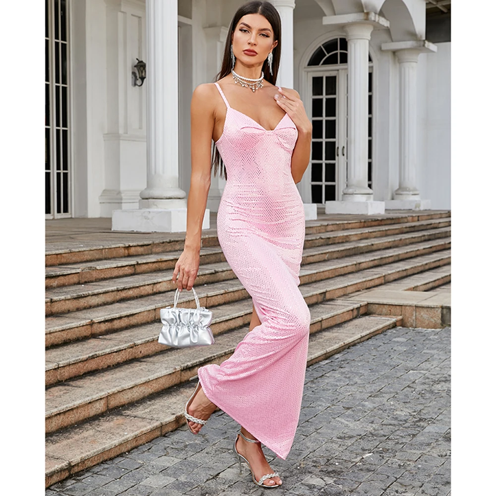 New Women's Pink Sexy Sleeveless Sequined Skinny Dress Halter Mini Dress Elegant Evening Party Dress Fashion Style
New Women's Pink Sexy Sleeveless Sequined Skinny Dress Halter Mini Dress Elegant Evening Party Dress Fashion Style
